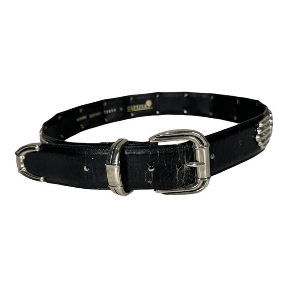 Vintage Accessories - Vintage Captiva Black Leather Silver Metal Embellished Belt Small Western Boho